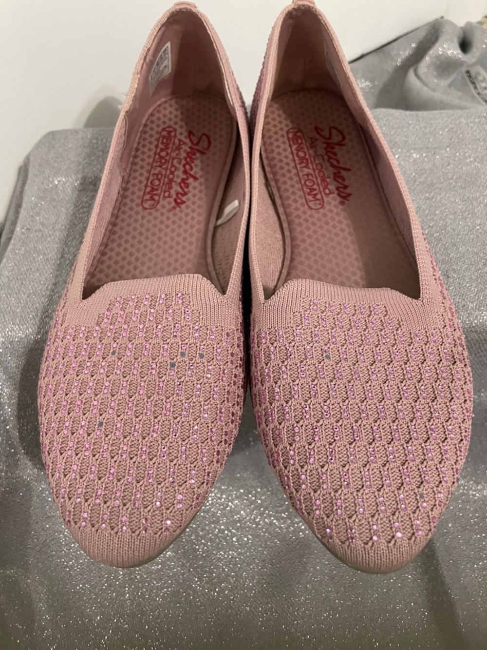Skechers Pink Sparkle Knit Slip-On Flats - Picture 3 of 10